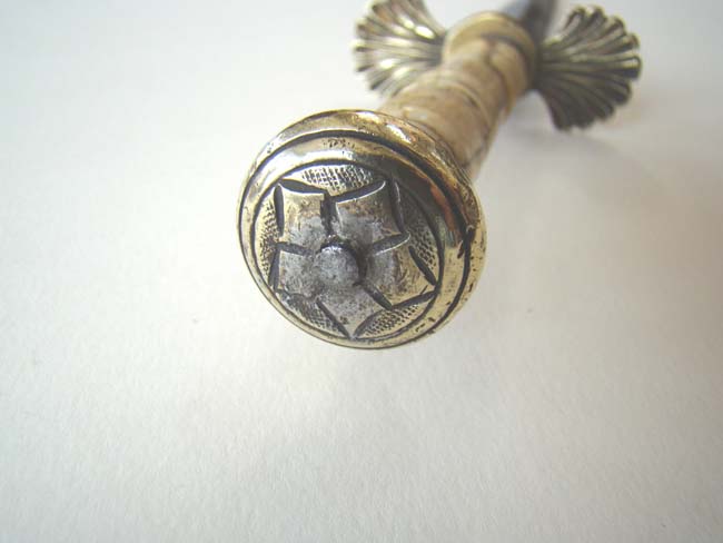 A Napoleonic Period British Naval Dirk with 8 1/2" engraved blade and original brass scabbard circa 1800-1820. — image 4